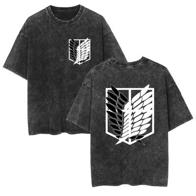 Аниме Футболки с Вареным Эффектом Атака Титанов Графические Дышащие Футболки с Коротким Рукавом Двусторонняя Печать Винтажные Уличные Футболки