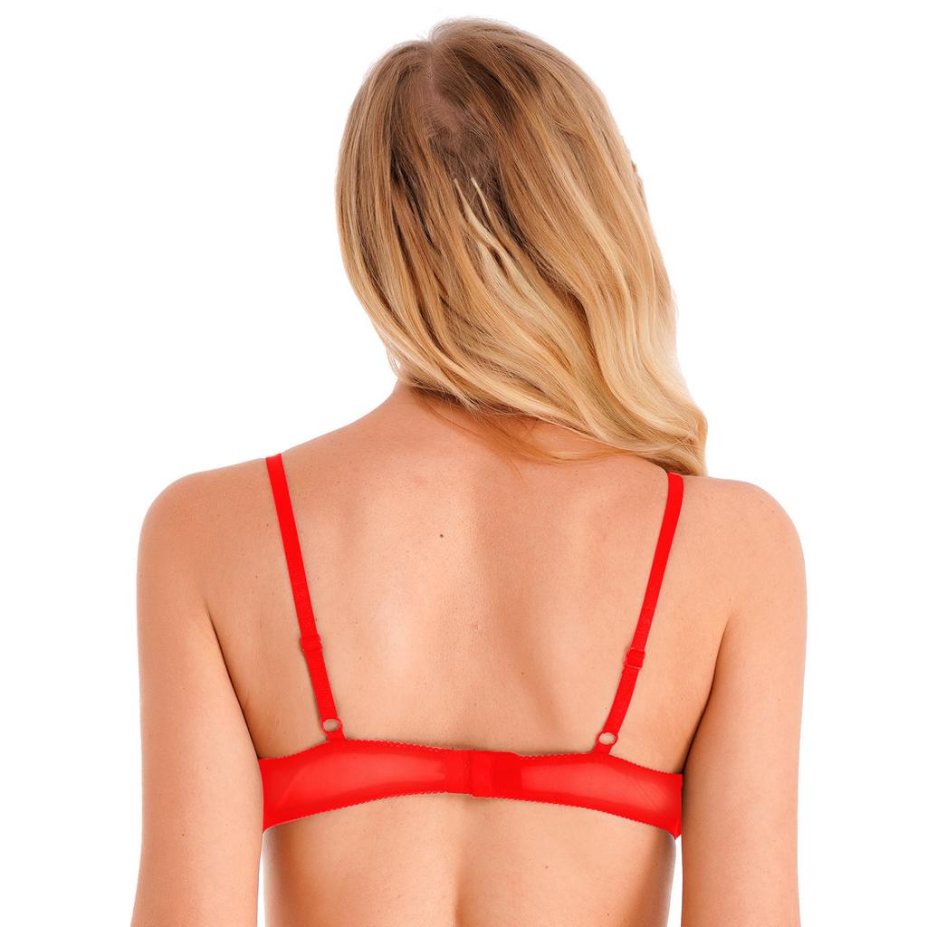 Женский прозрачный бюстгальтер на косточках из прозрачной сетки без подкладки-балконета с вырезами и прозрачным бюстгальтером