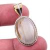 Natural Botswana Agate Gemstone 925 Solid Silver Two Tone Pendant 1.50'' H7T96