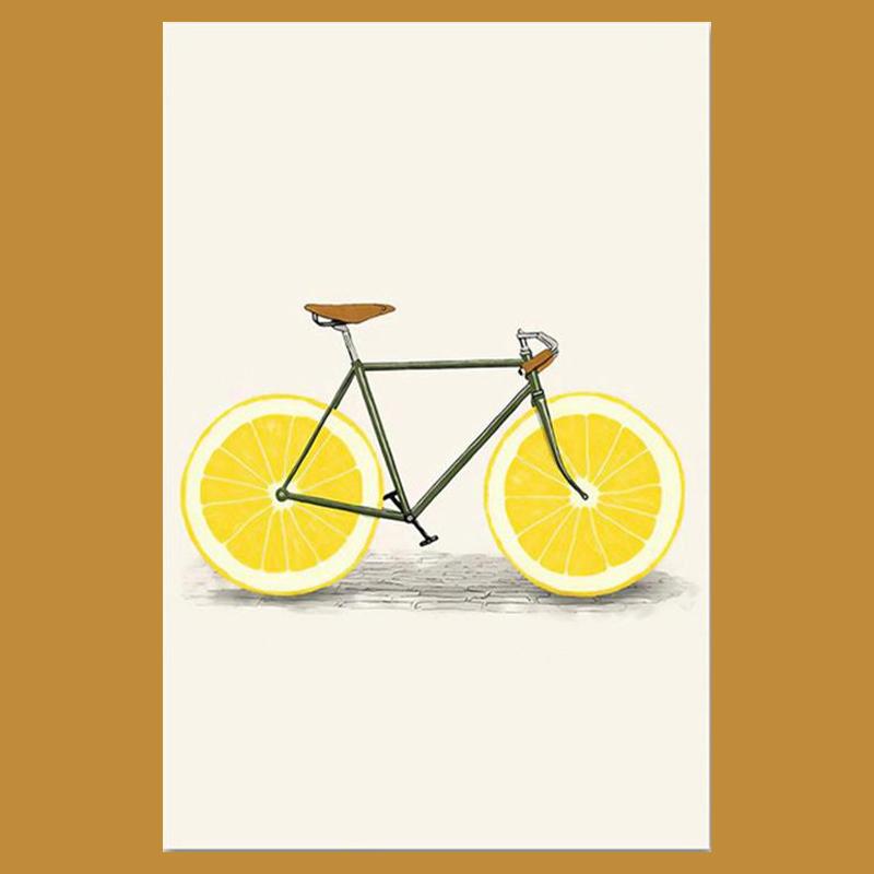 Абстрактные модные велосипедные лимонно-оранжевые фрукты, холст, картины, скандинавские минималистичные постеры и принты, настенные художественные картины для домашнего декора