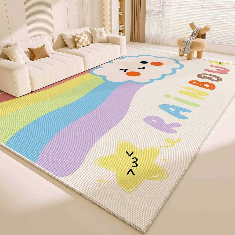 VIKAMA Cartoon Rainbow Carpet, Anti-Slip And Stain-Resistant Bedroom Decoration Carpet, Living Room Floor Mat, Home Decoration