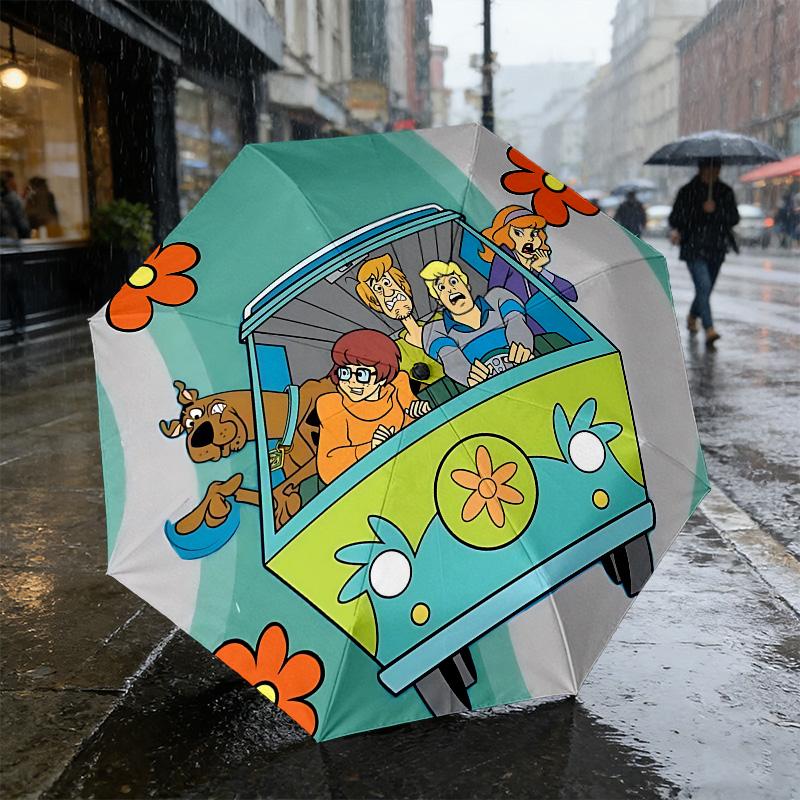Scoobydoo Mystery Machine 8 Ribs 3Fold Black Glue Uv Protection Umbrella Sun Protection Rainproof Compact Folding Umbrella For Travel Daily Use C92418