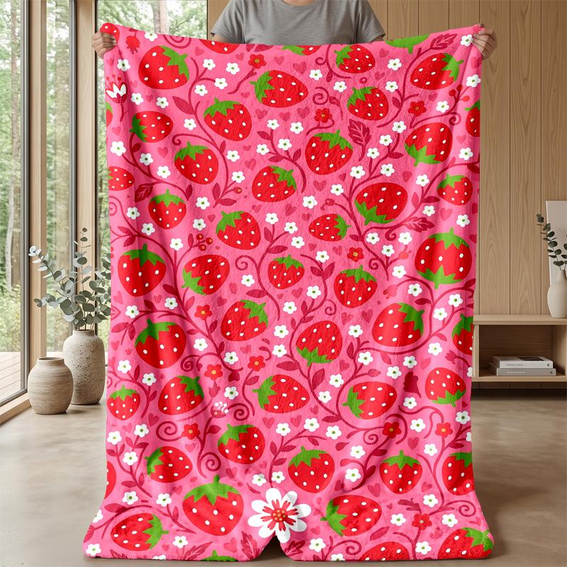 Strawberry Garden Pattern Theme blanket Lightweight Warm Flannel Blanket Decorative Throw Blanket for Home Decoration
