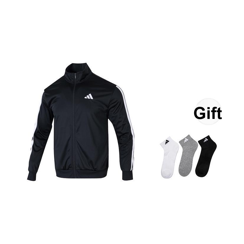 adidas Мужская куртка с длинным рукавом, логотипом, полосками, воротником-стойкой, застежкой-молнией, черная JI8816