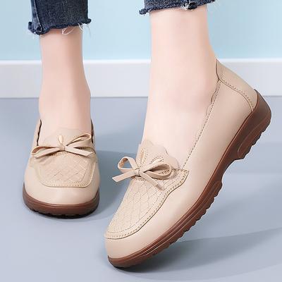Мода 2025 Весна Осень Новые Женские Одинарные Туфли Лоферы Танкетка Мягкая Подошва Удобные Большой Размер Кожаные Туфли-Лодочки на Среднем Каблуке для Мамы