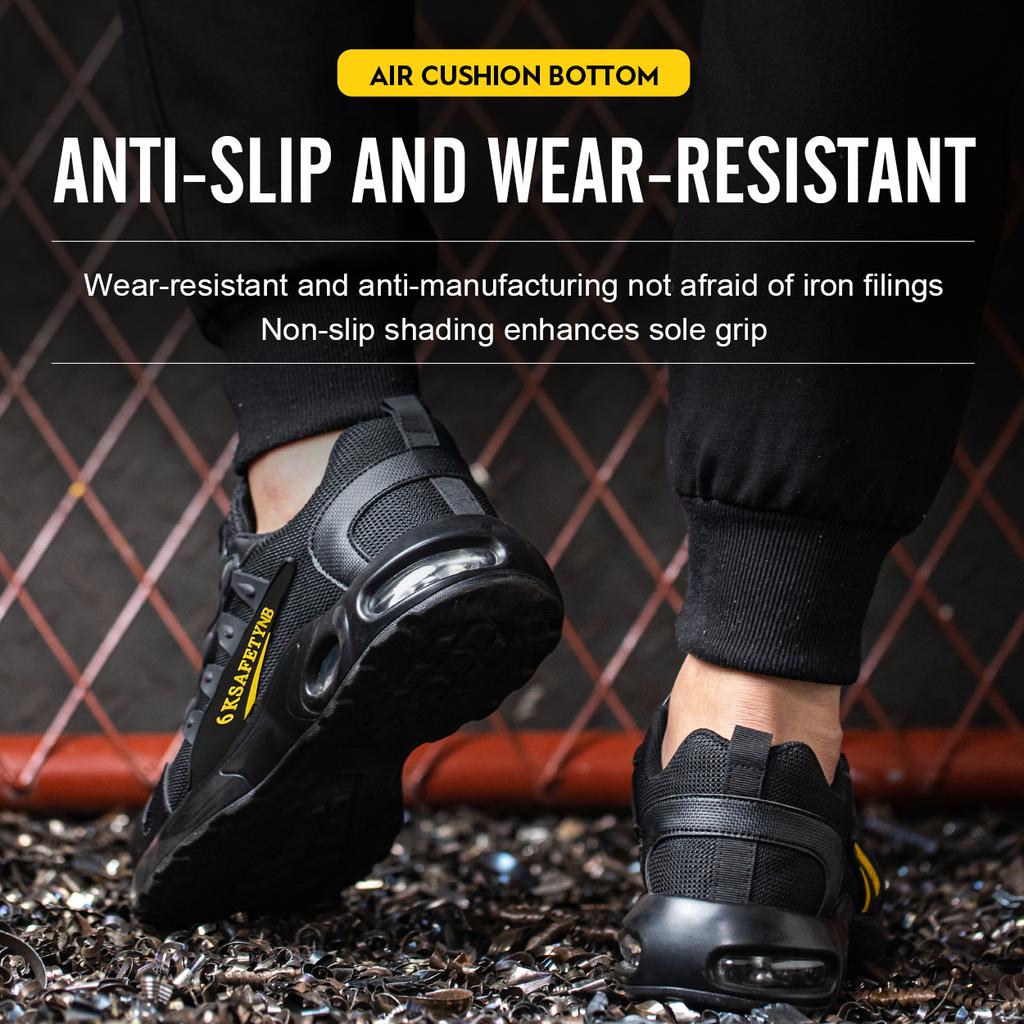 Men'S Rotating Button Steel Toe Safety Shoes Air Cushion Anti Puncture Anti Smash Work Sneakers Non-Slip Industrial Work Boots