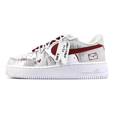 Кроссовки Air Force 1 BNK Blush Letter Низкие Кеды для Скейтборда Унисекс Белый Красный CW2288-111(Team1771-)