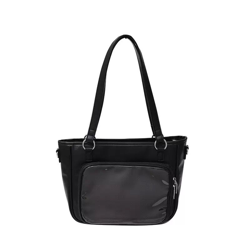 JIAERDI Harajuku Aesthetic Black Itabag Women Heart Bow Casual Shoulder Backpack Ladies Jk Uniform Transparent Handbag Wallet