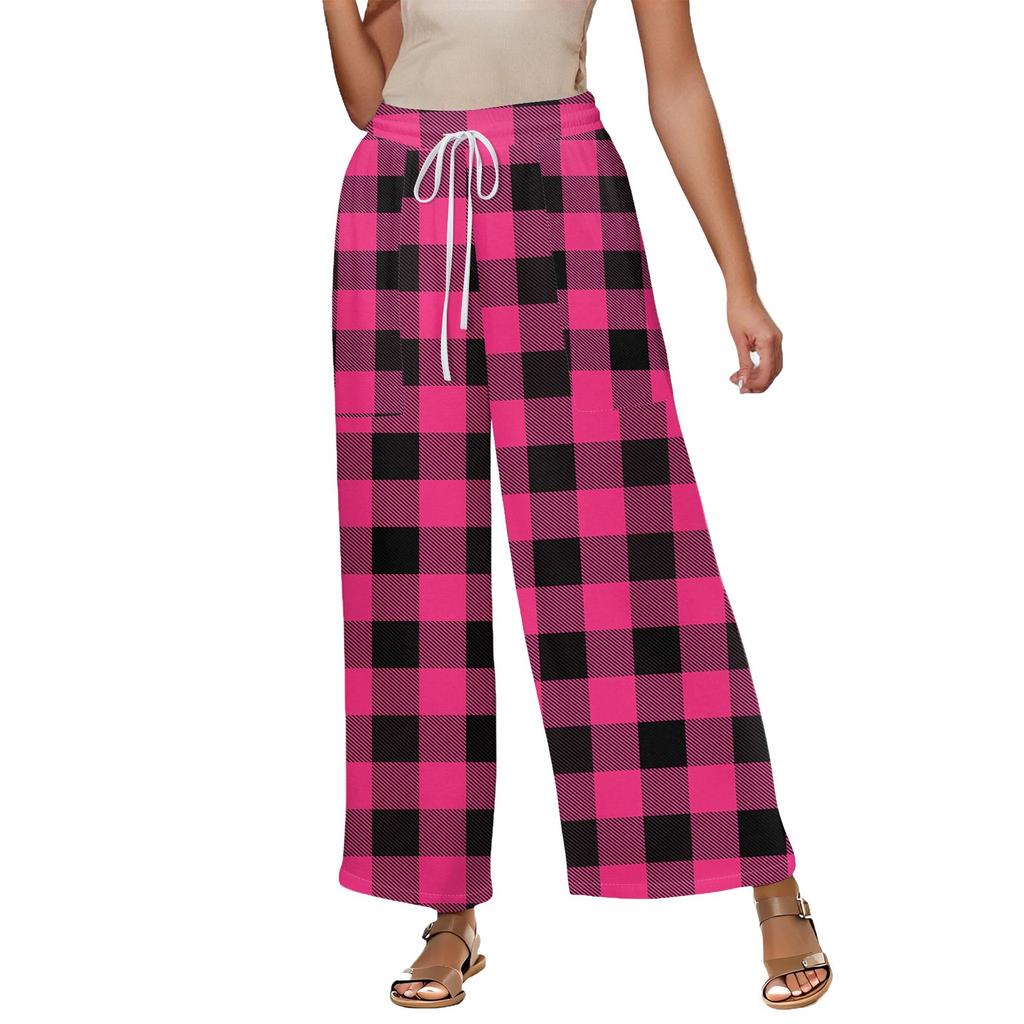 Женские летние эластичные завязки на талии, клетчатые, с принтом из хлопка и льна, свободные брюки Nine Minute
