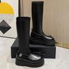 Модные высококачественные эластичные ботинки на платформе без застежек весна-осень для поездок на работу черные длинные женские ботинки для женщин Zapatos De Mujer