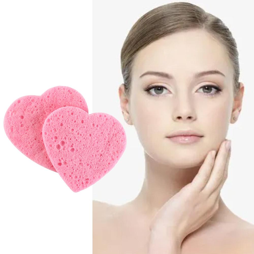 10 Pieces Pink Cosmetic Puff Heart Shaped Natural Makeup Remover Tool 7mm Face Washing Cleansing Sponge Compressed Sponge Travel