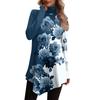 Casual Fashion Floral Print Shirt Tops High Neck Irregular Hem Long Sleeve Pullover Tops