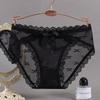 "Low Waist French Lace Satin Mesh Transparent White Panties for Women"