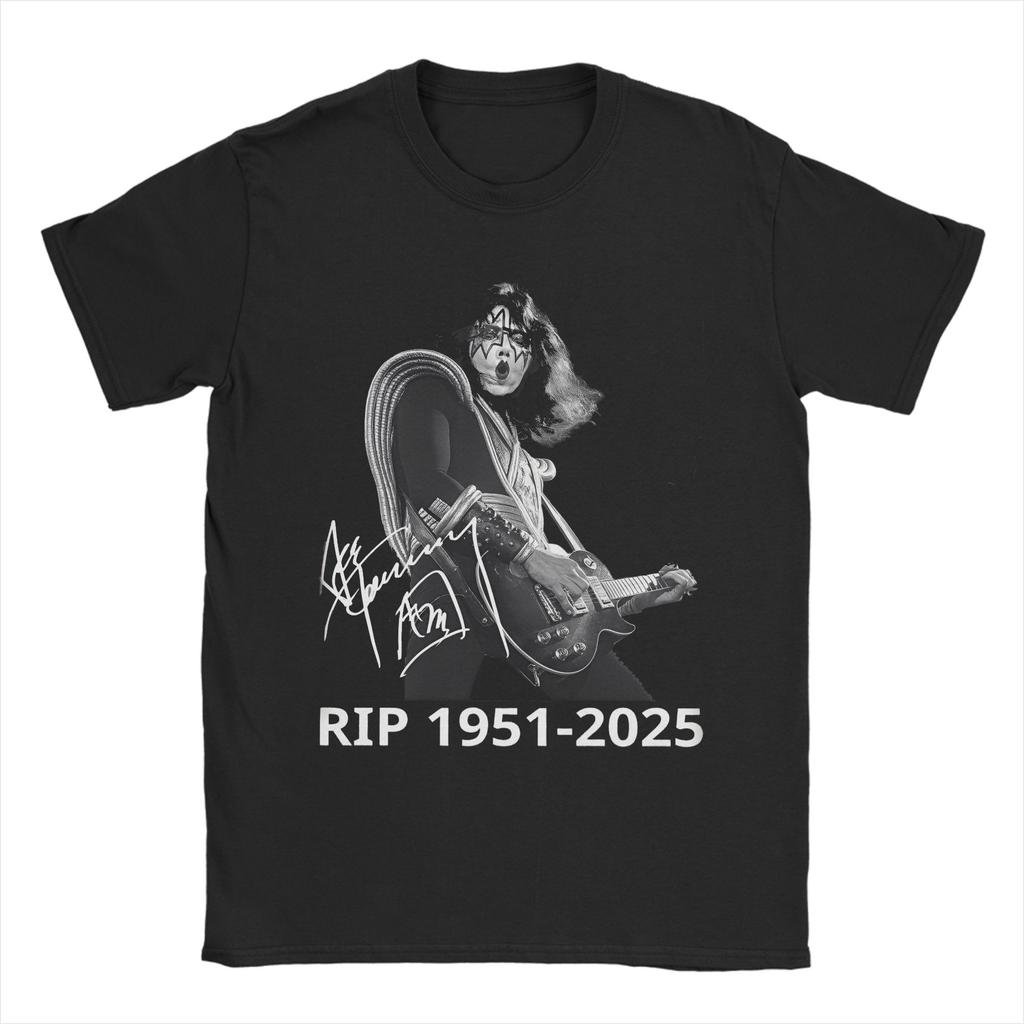 Rip Ace Frehley Космонавт 1951-2025 группа kiss Одежда Мужчины Женщины Футболка 100% Хлопок Футболка Новое Поступление Футболка Одежда