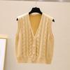 Women's Button Cardigan Wool Knitted Cardigan Gilet Loose Twist Stitch Preppy Style Vest Sleeveless Outerwear