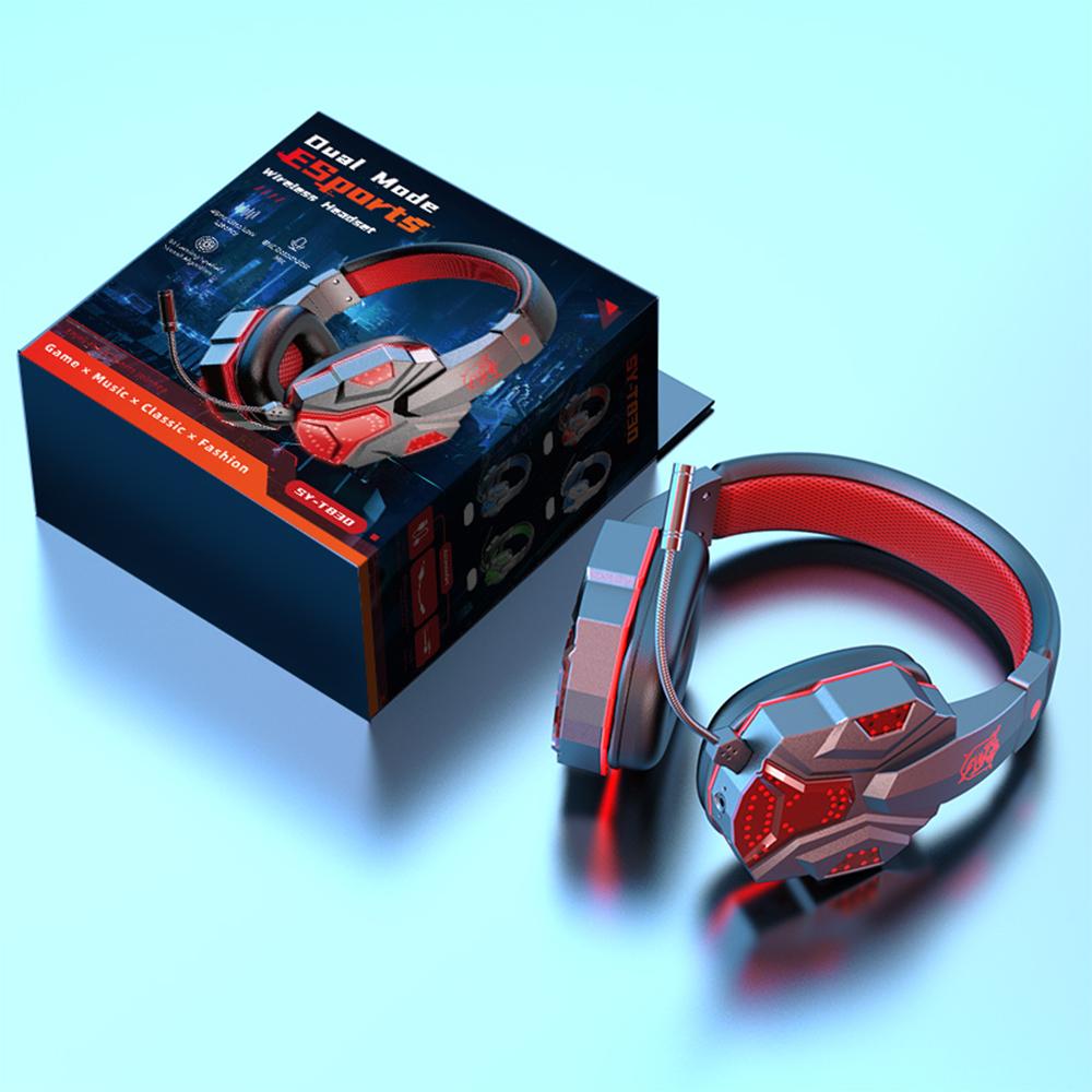 SY-T830 беспроводные игровые наушники Bluetooth 5.1 с мощными басами, стереонаушники с шумоподавлением, шлем с микрофоном, игровая гарнитура с низкой задержкой