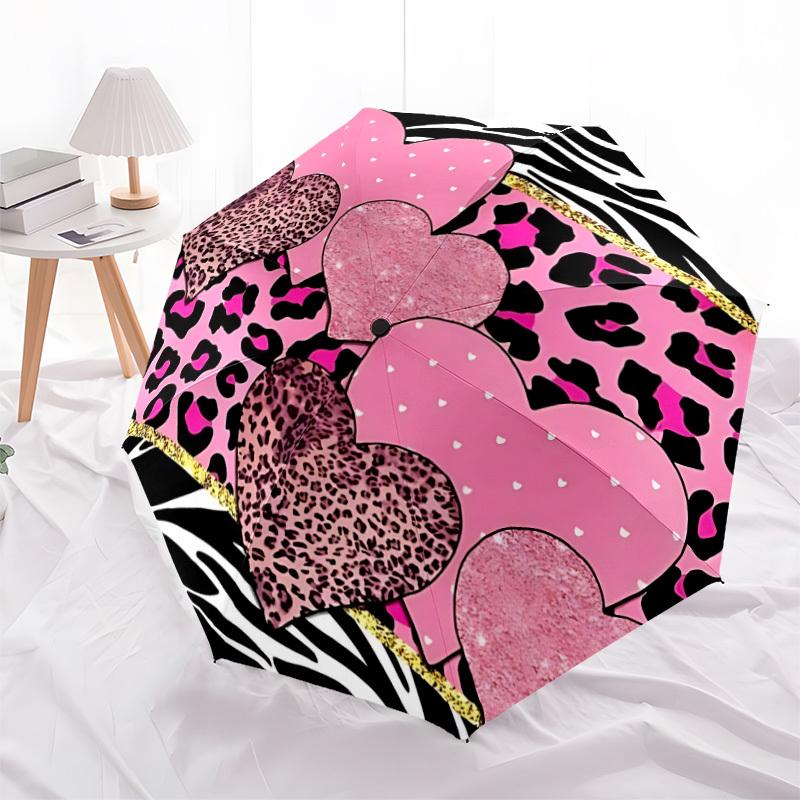 1pc Heart Print Automatic Cute Umbrella 8-Bone Design Compact Gear for Outdoor Travel, Perfect Holiday Gift yy251230055