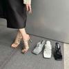 Модные женские тапочки с узкой резинкой 2024 года, новые поступления, модные шлепанцы на тонком высоком каблуке, черные, золотые, серебряные, белые, неглубокие слипоны на мюлях