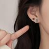 Exquisite Black Heart Four-Leaf Clover Screw Back Earrings with Drip Glue for Women