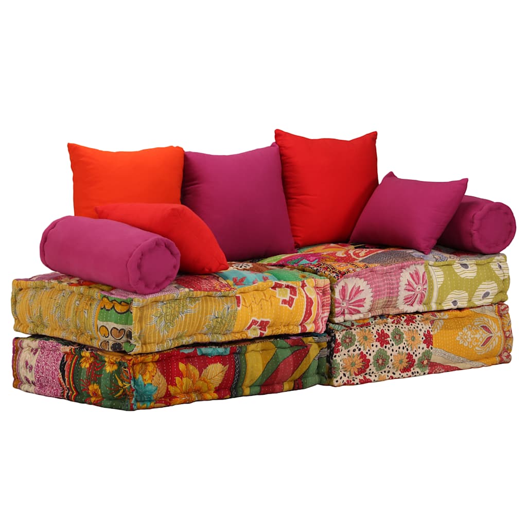 2 Seater Modular Pouf Patchwork Fabric