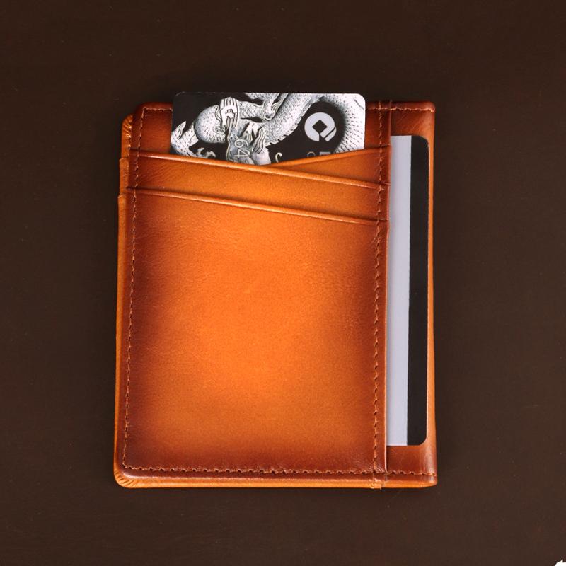 Slim Minimalist Leather Card Holder Genuine Leather Card Wallet Slim Line Thin Mini Small Rfid License Id Card Holder