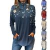 Women's Fashionable Casual High Neck Printed Long Sleeve T-Shirt Pullover Top