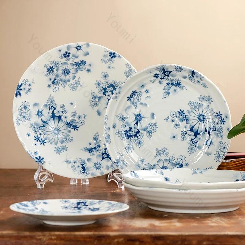 Ретро-стиль Цветы Керамическая тарелка Главная Ежедневный Послеобеденный чай Десерт Закуски Тарелки Высокого класса Ресторан Вкусные блюда Суповая тарелка