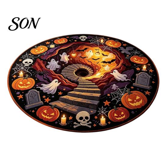 3D Illusion Carpet Halloween Rug, Spooky Ghost Round Area Non-Slip Decorative Doormat Floor Mat for Living Room Bedroom Entrance Home