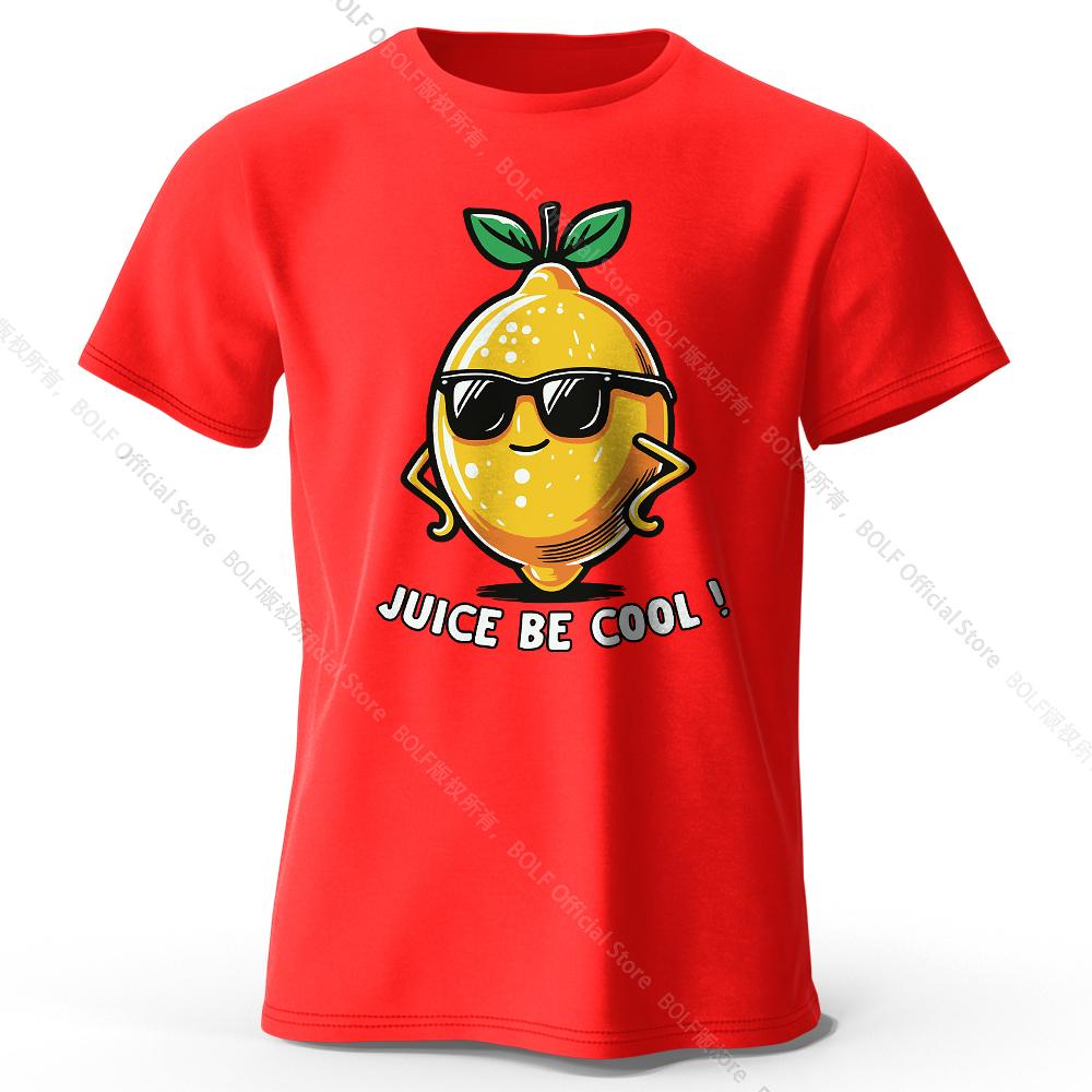 Men's Juice Be Cool Printed T-Shirt 100% Cotton Oversized Fruit Pun Graphic Tees for Women Summer Tops Chill Streetwear