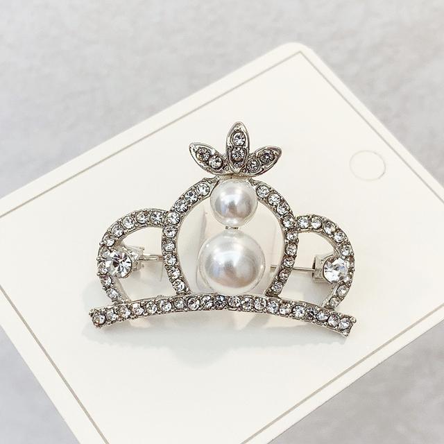 Fashion Crown Brooches Gold Silver Color Rhinestone Pearl Lapel Pin Dress Decoration Buckle Badge Jewelry Accessories For Women
