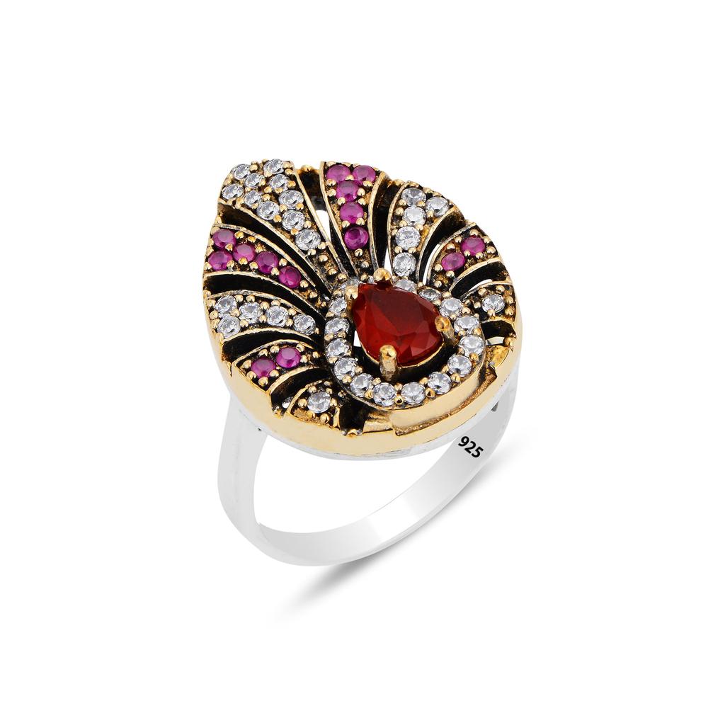 Комплект серебряных украшений Kosem султан, рубиновый камень, османский дизайн, турецкое серебряное ожерелье ручной работы, кольцо и серьги, уникальный женский подарок