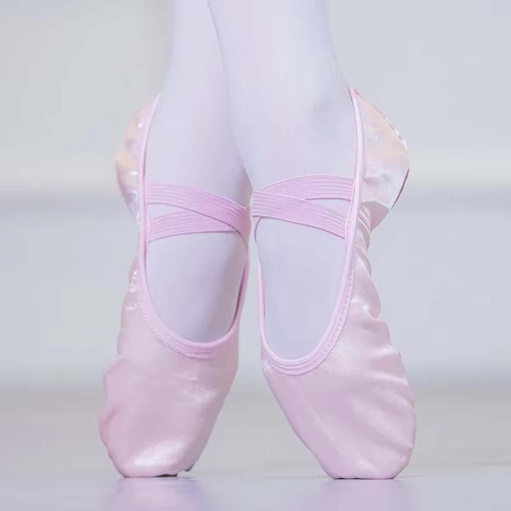 Elastic Band Soft Pointe Shoes PU Leather Stain Dance Slippers Ballet Shoes for Girls  Children