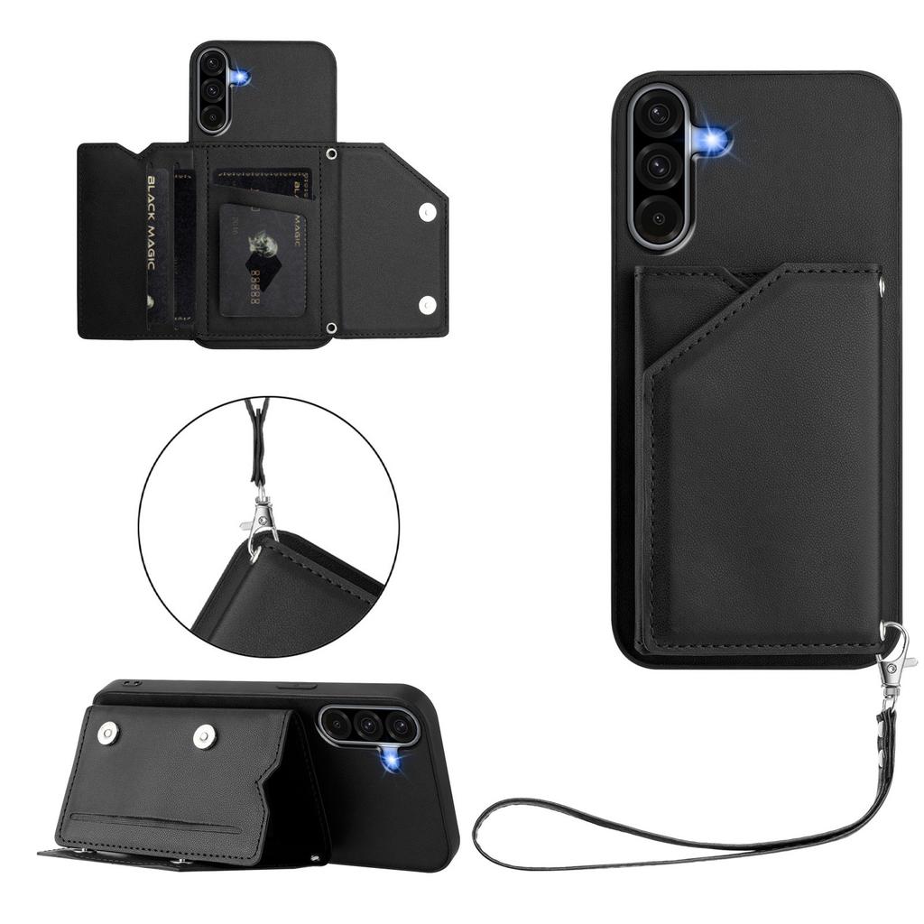 For Samsung Galaxy A36 5G Case Card Holder Kickstand Skin-Touch Phone Cover with Wrist Strap