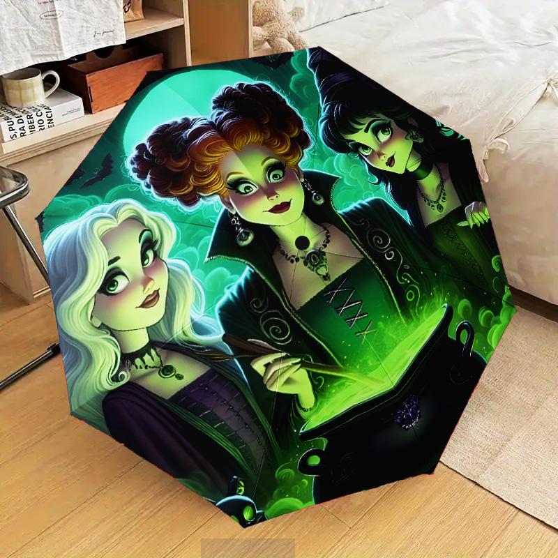 Witch Sisters In The Moonlight Automatic Folding Umbrella - 8-Rib Travel Umbrella with Auto Open/Close & Portable Gifts for holidays or birthdays