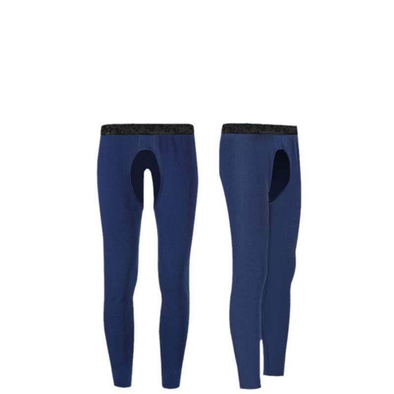 Men's Open Crotch Warm Cotton Leggings - Thin, Tight-Fit Thermal Pants for Middle-Aged and Elderly (Autumn/Winter).