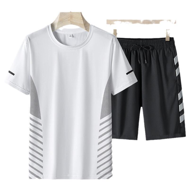 Мужская летняя футболка шорты двухкомпонентный спортивный и досуговый костюм большого размера быстросохнущий комплект одежды
