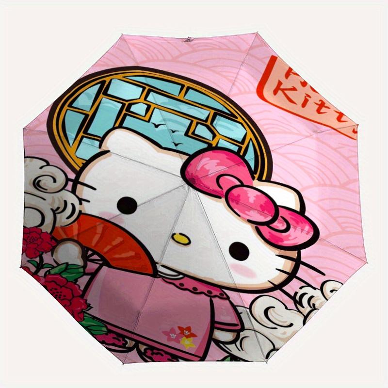 Ancient Style Hello Kitty Automatic Opening and Closing Umbrella - Small Umbrella Suitable for Various Occasions, Portable 3-Fold Small Umbrella for M