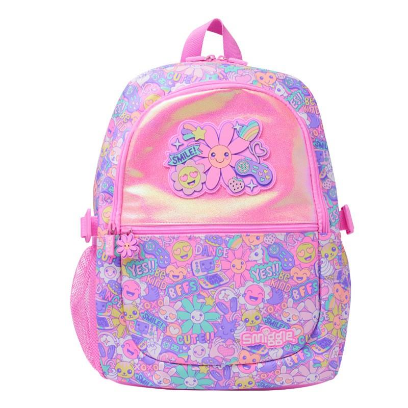Smiggle Вместительный детский рюкзак для девочек Легкий холщовый школьный рюкзак с мягкими лямками Цветочный принт 42x30см