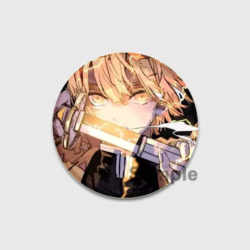 32/44/58mm Round Anime Brooches Kamado Tanjirou Tsuyuri Kanao Hashibira Inosuke Rengoku Kyoujurou Agatsuma Zenitsu Akaza Badge Lapel Pins