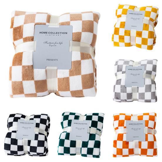 Throw Blanket Checkerboard Design Coldproof Polyester Bedroom Bed Winter Warm Flannel Blanket