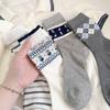 Small Flower Cotton Socks Grey Checkered Boneless Pile Socks New Mid-calf Socks  Spring Summer