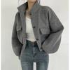 Autumn Winger Korean Style Stand Collar Cardigan Coat Women Loose Casual All-match Solid Jacket Outwear Top