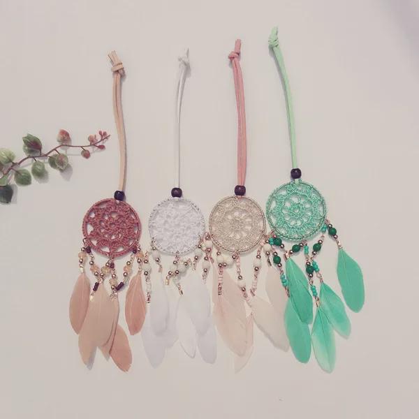 Wind Chime Feather Dream Catcher Pendant - Handcrafted Ornament for Home & Car Decor M291