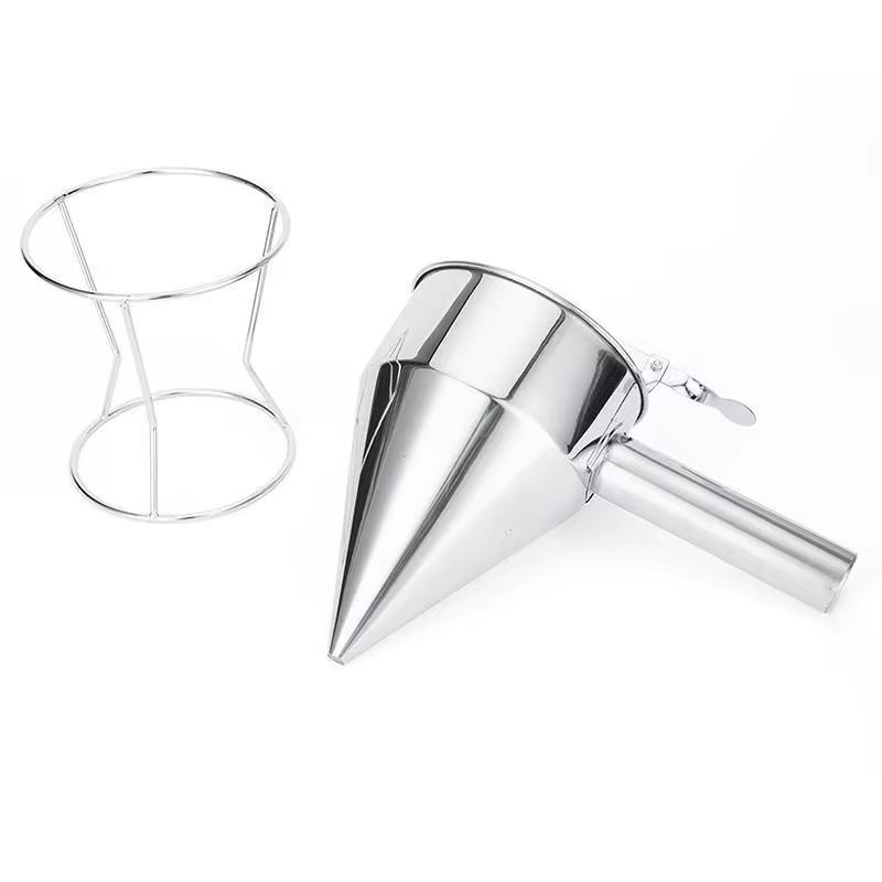 600ML Oil Bucket With Holder Stainless Steel Funnel Dispenser Cupcake Pancake Batter Octopus Ball Kitchen Baking Tools Hot Sell