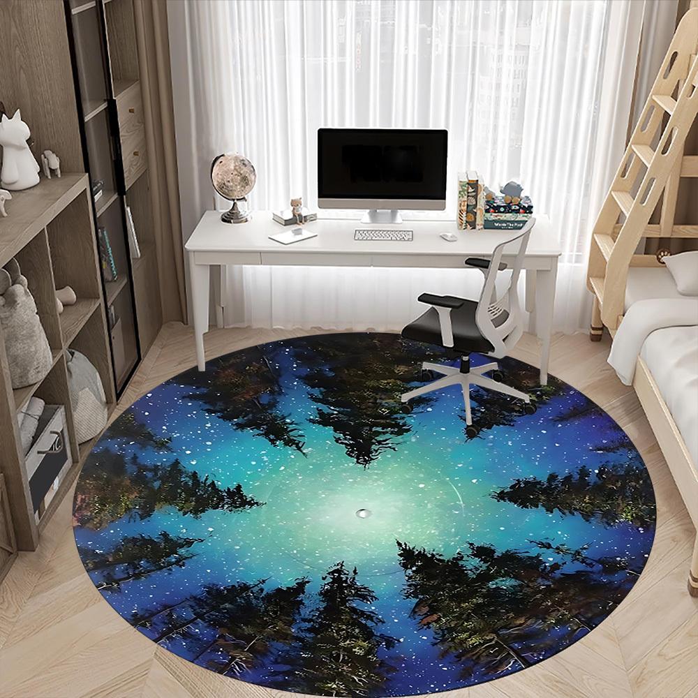 1PC Forest Sky Aurora Office Round Area Rug, Mat Suitable For Office, Under Office Chairs Bedroom Living Room Home Decor, Room Deco