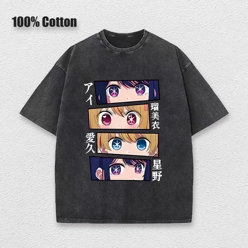 Кислотная футболка Kawaii Oshi No Ko Аниме Ай Хосино Косплей Футболка Горячие Мультяшные Фанаты Отаку Футболка Повседневная Однотонная Хлопковая Унисекс Футболка