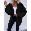 Womens V-Neck Knit Cardigan Sweater Loose Fit Casual Office Wear Long Sleeve Mid-Length Top