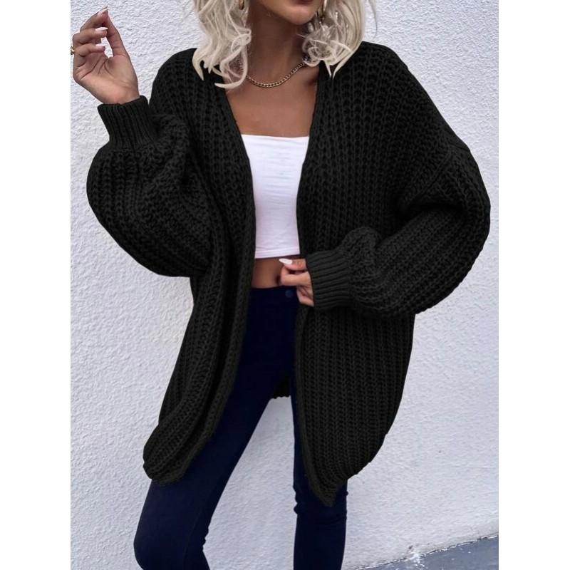 Womens V-Neck Knit Cardigan Sweater Loose Fit Casual Office Wear Long Sleeve Mid-Length Top