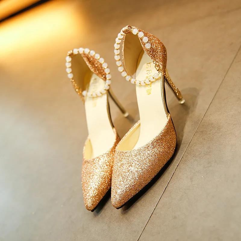 Женские туфли-лодочки 2024 Весна Лето Остроконечные римские сандалии Word With Sheettto High Heels Модные свадебные туфли на высоком каблуке с пайетками