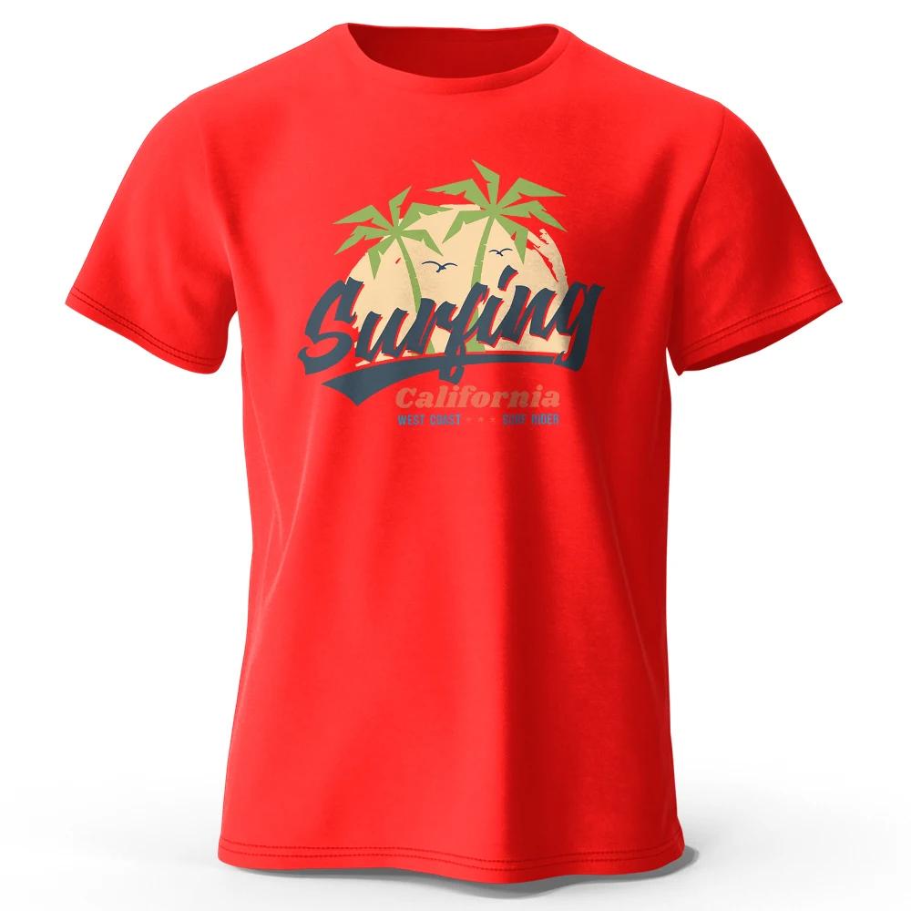 Мужская футболка с графическим принтом Vintage Surfing Carlifornia, 100% хлопок, с круглым вырезом и короткими рукавами, свободные футболки для отпуска